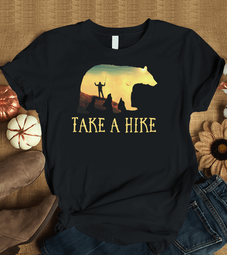 Take A Hike Bear Silhouette with Hiker in Sunset Landscape T-Shirt