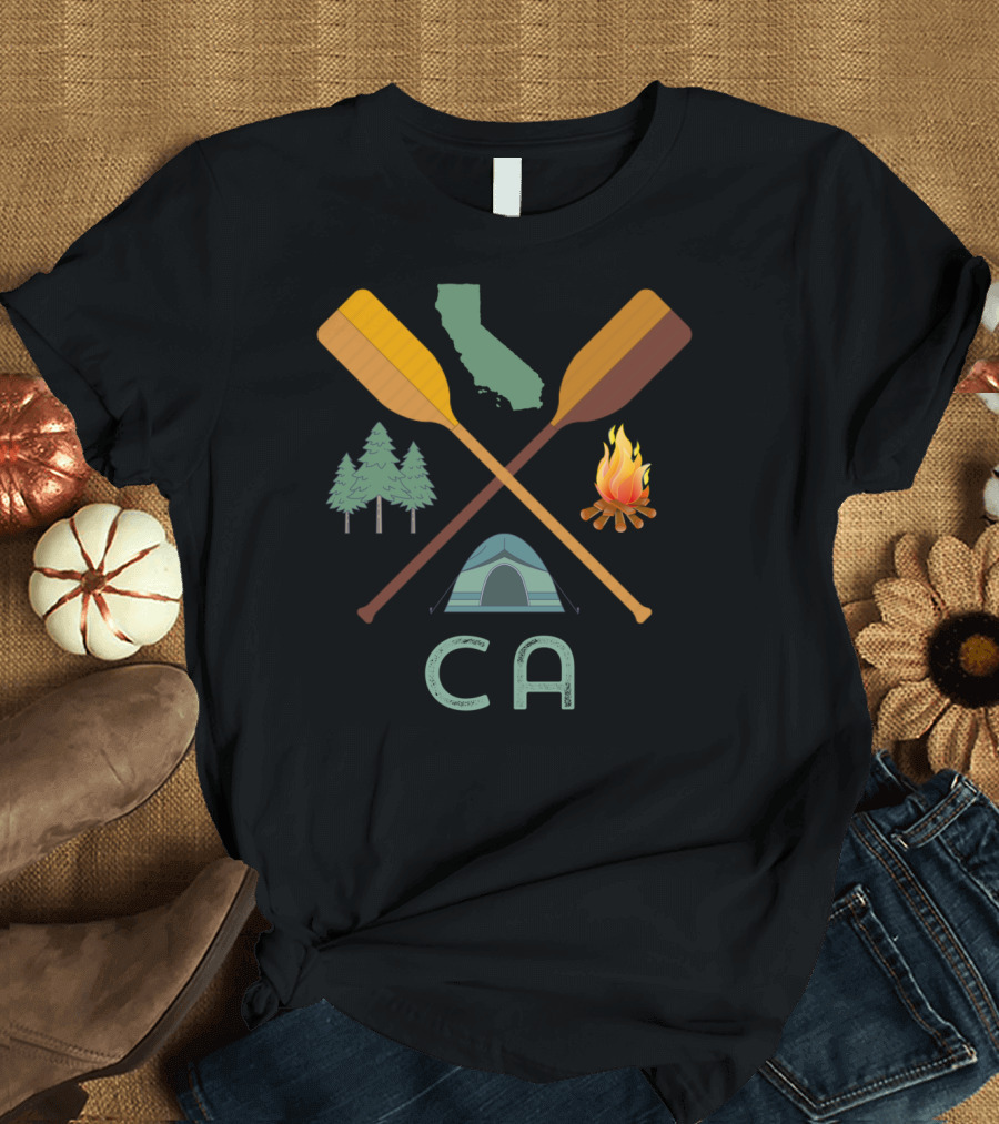 California Canoeing Camping Hiking Nature Adventure Icons T-Shirt