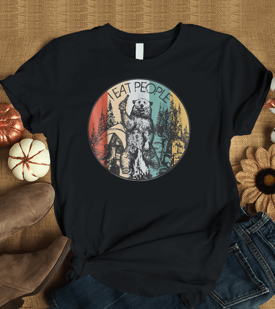 I Eat People Vintage Bear Camping Hiking Scene T-Shirt