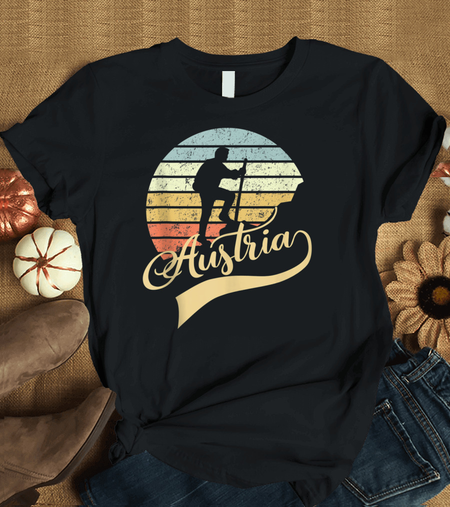 Austria Hiking Mountains Vacation Vintage Stripes T-Shirt