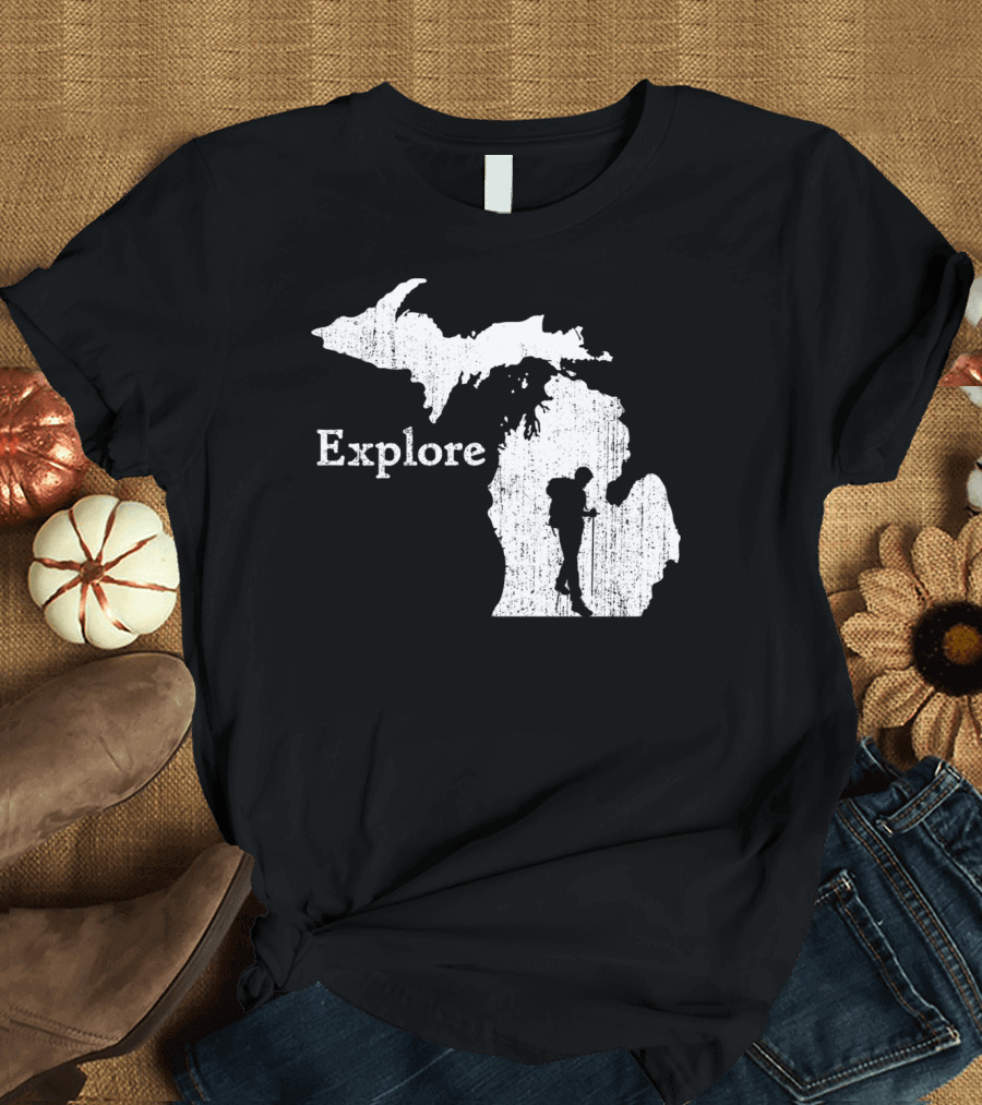Explore Michigan State Map Hiking Adventure T-Shirt
