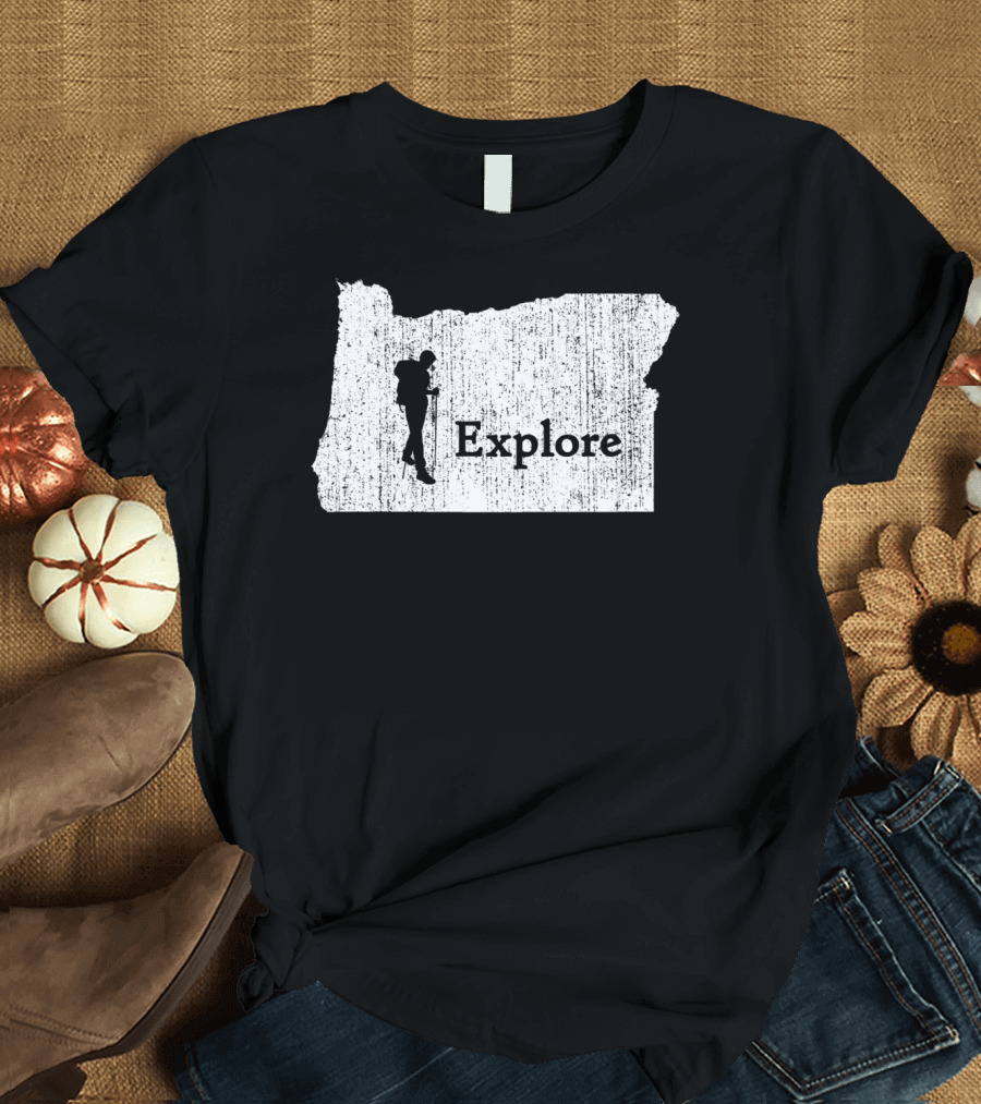 Explore Oregon State Map with Mountain Hiking T-Shirt
