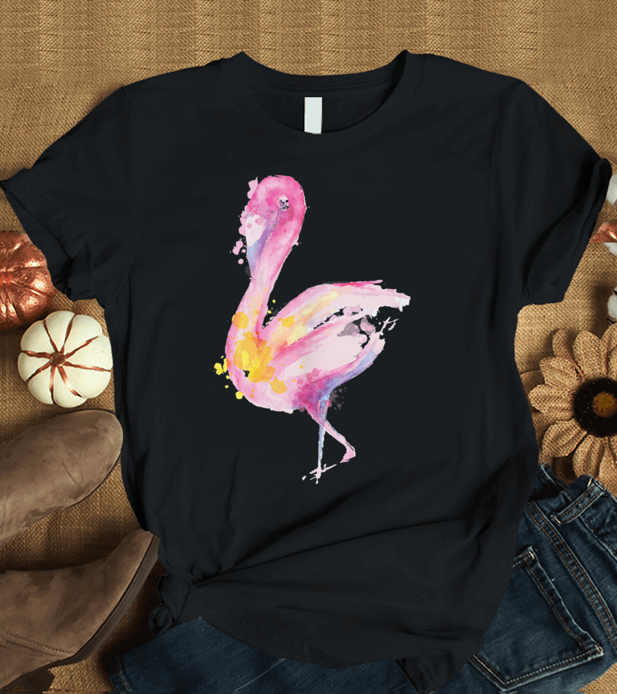 Flamingo Watercolor Pretty Nature Outdoor Painting T-Shirt