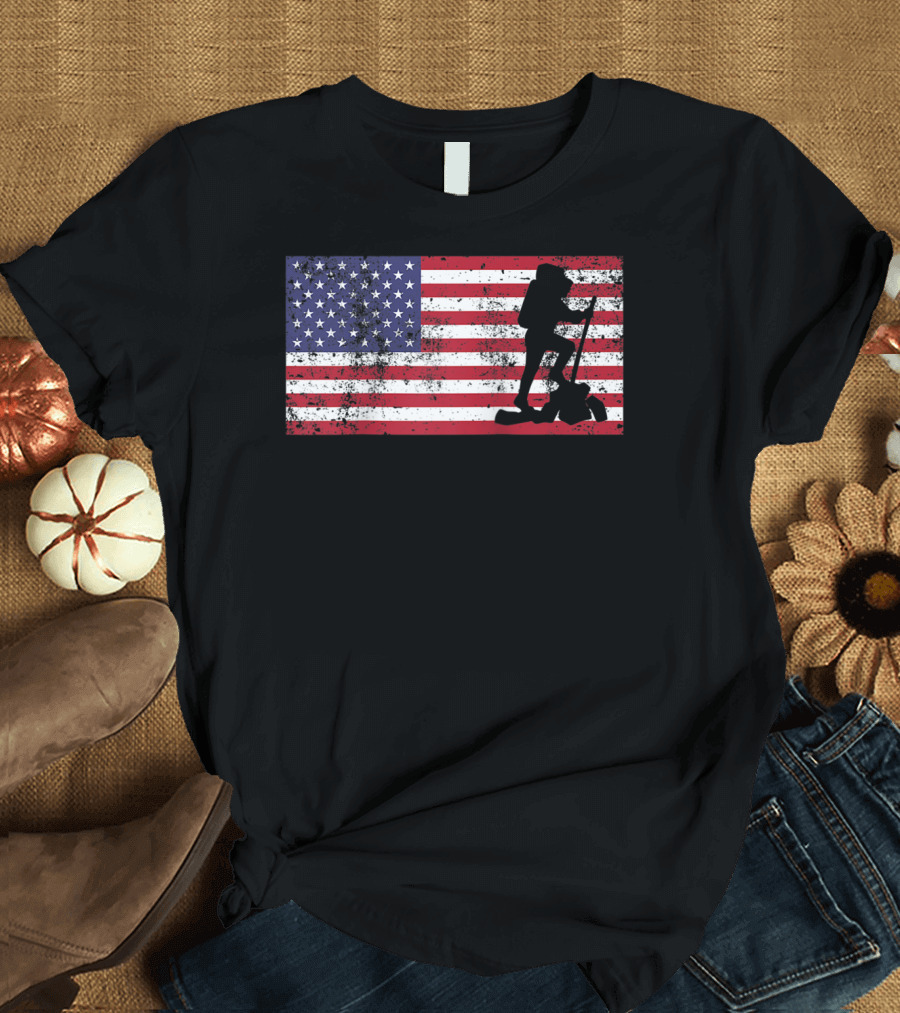 Fourth Of July Hiking American Flag USA Hiker T-Shirt