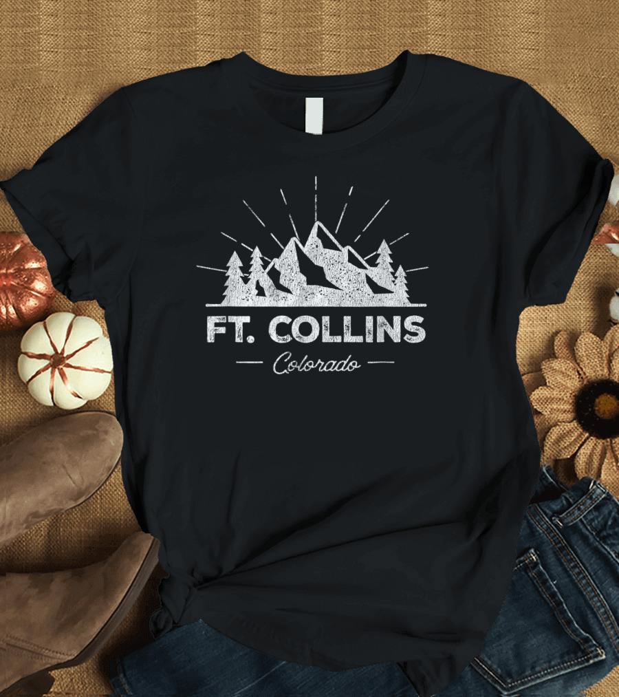 Ft Collins Colorado Vintage Hiking Mountain Scene T-Shirt
