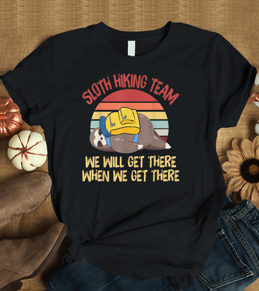 Sloth Hiking Team We Will Get There When We Get There Vintage Sunset Backpack T-Shirt