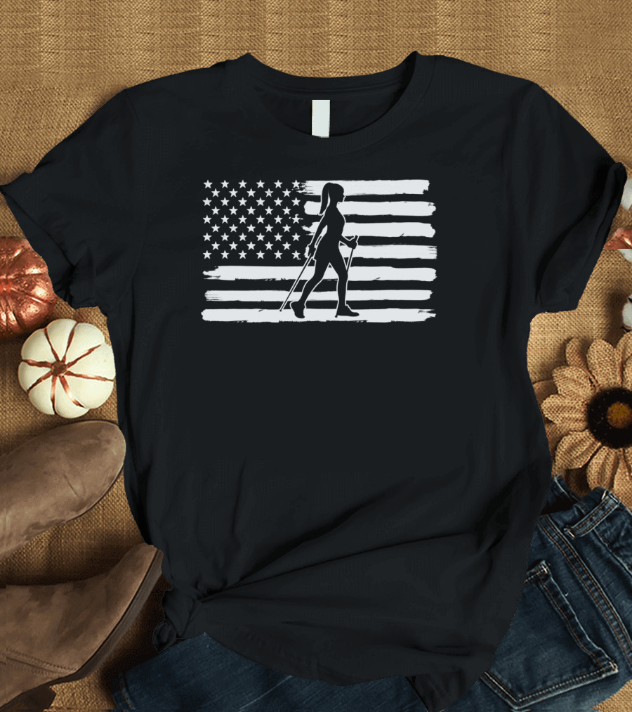 Hiking 4Th Of July USA Flag With Hiker T-Shirt