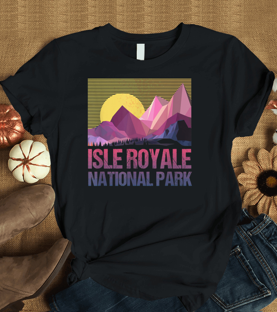 Isle Royale National Park Geometric Sunset Landscape T-Shirt