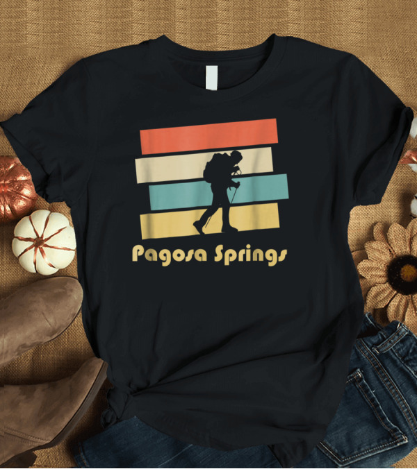T-Shirt: Pagosa Springs Colorado Vintage Hiking Silhouette Retro Stripes T-Shirt Pagosa Springs Colorado Vintage Hiking Silhouette Retro Stripes T-Shirt