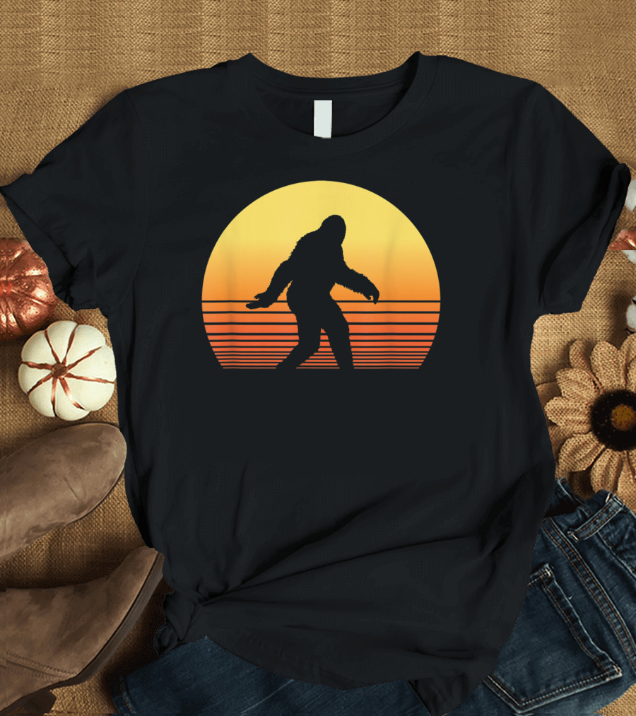 Retro Bigfoot Sunset Hiking Camping Adventure T-Shirt