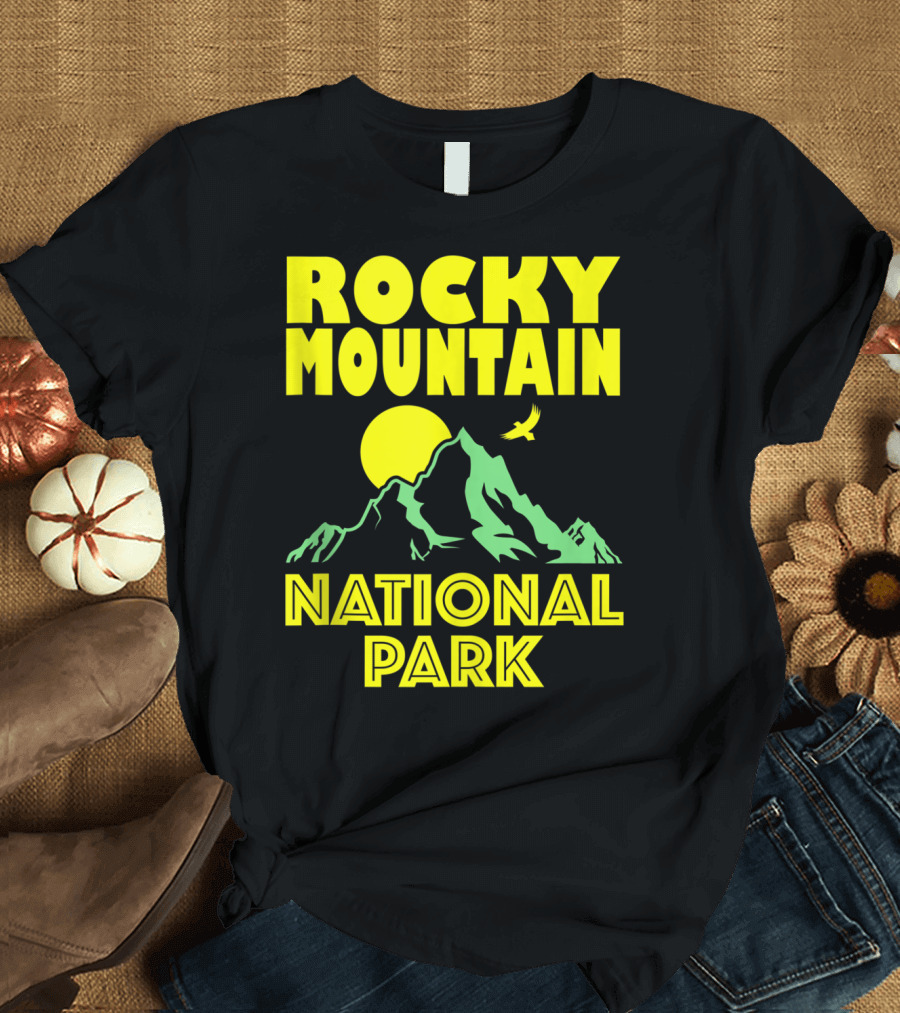 Rocky Mountain National Park Colorado Sun and Mountains with Bird in Flight T-Shirt