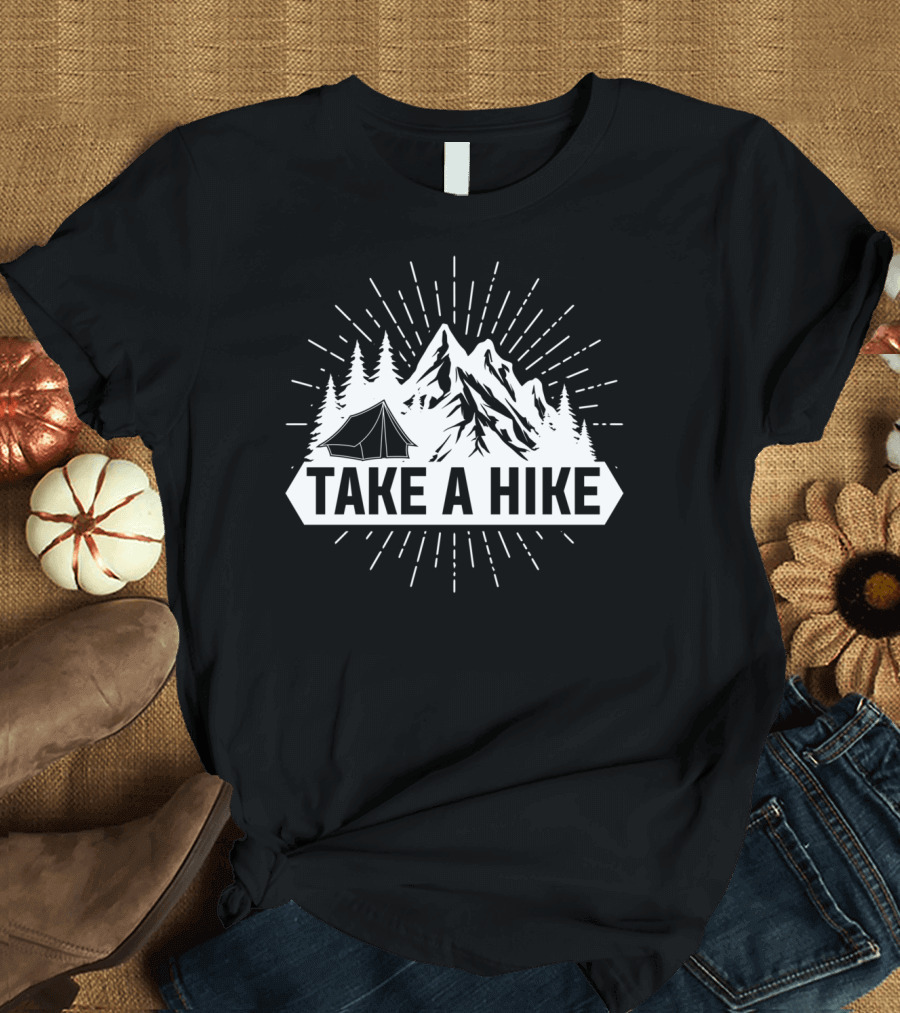 Take A Hike Mountain Tent and Trees Adventure T-Shirt