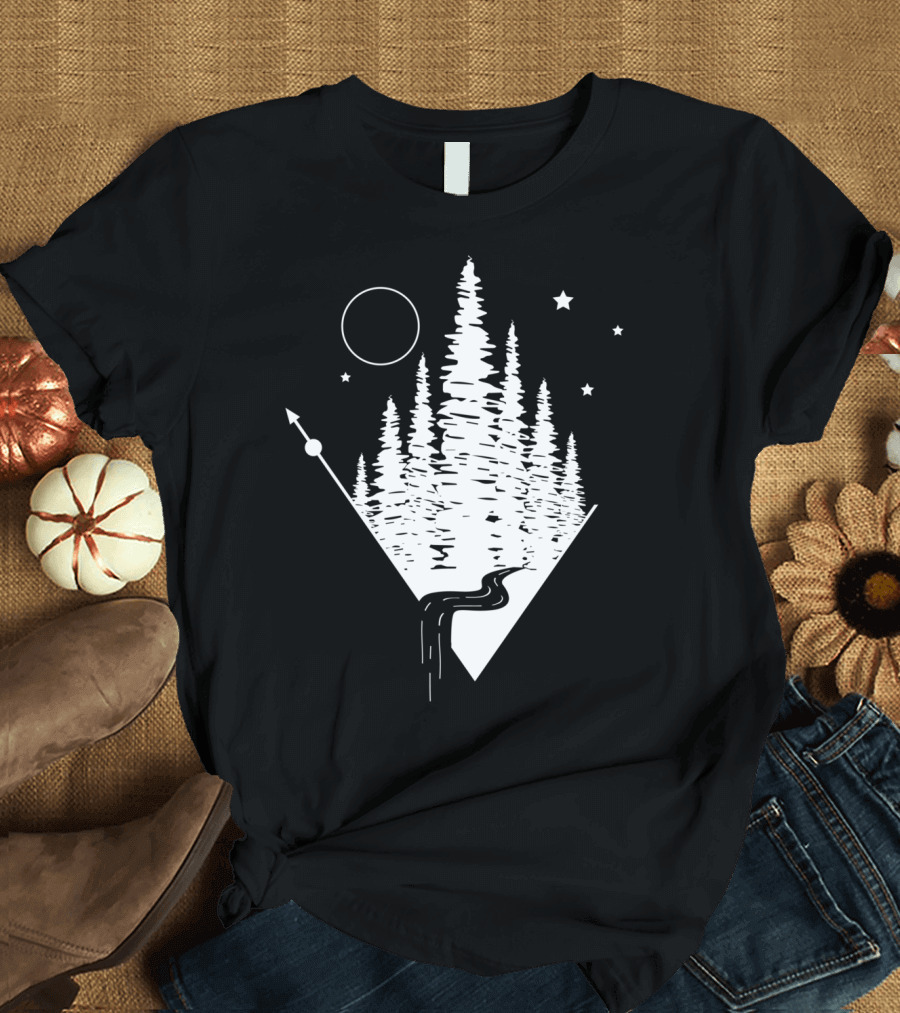 Vintage Hiking Road Trip Camping Nature Forest Starry Night T-Shirt