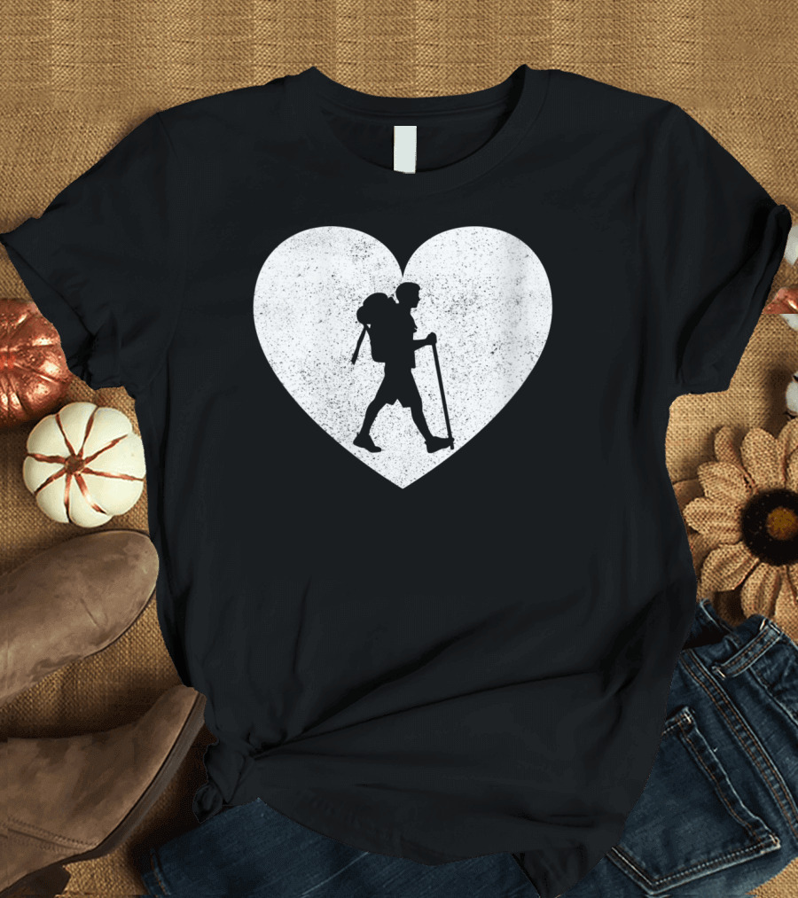 Heart Silhouette Hikers Mountain Climbing Hiking T-Shirt