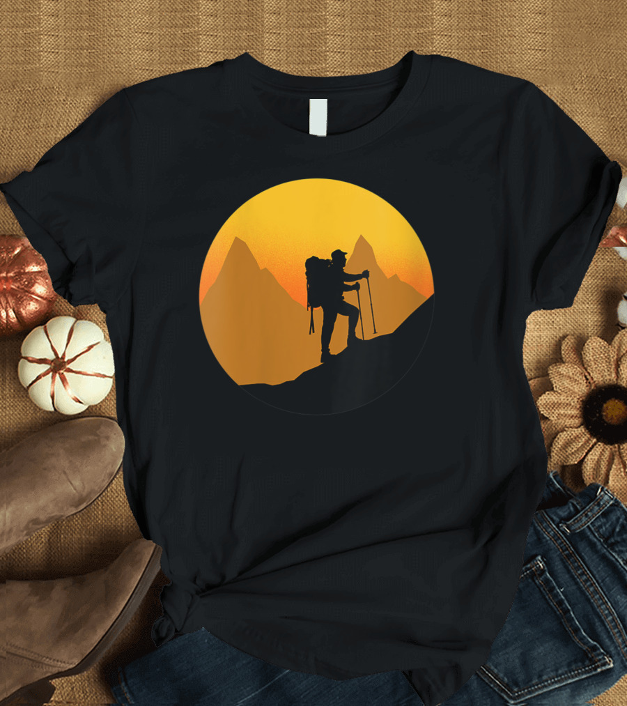 Hiking Walker And Hiker Sunset Mountain T-Shirt