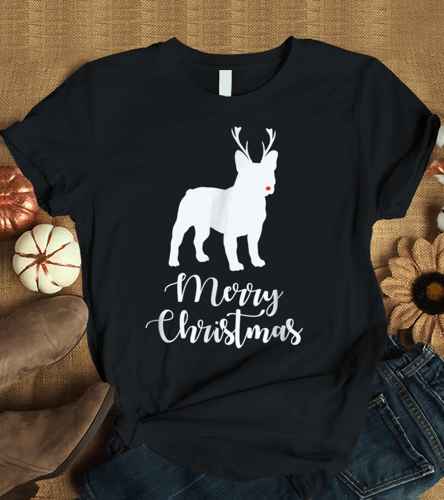 Merry Christmas French Bulldog Reindeer T-Shirt