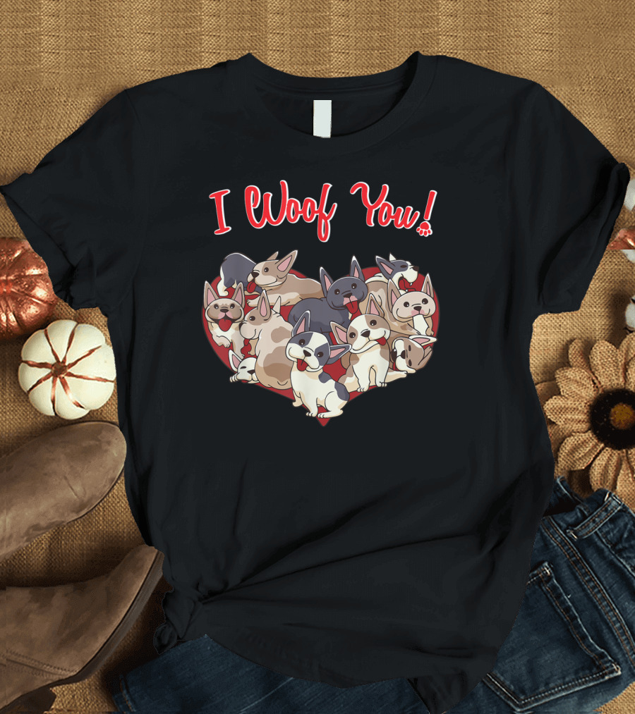 I Woof You French Bulldog Frenchie Valentines Heart Paw T-Shirt