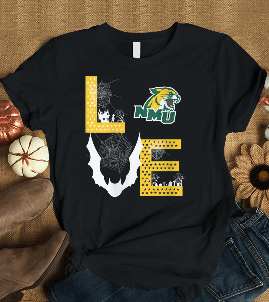 NMU Northern Michigan Wildcats Halloween Spiderweb Graveyard Love T-Shirt