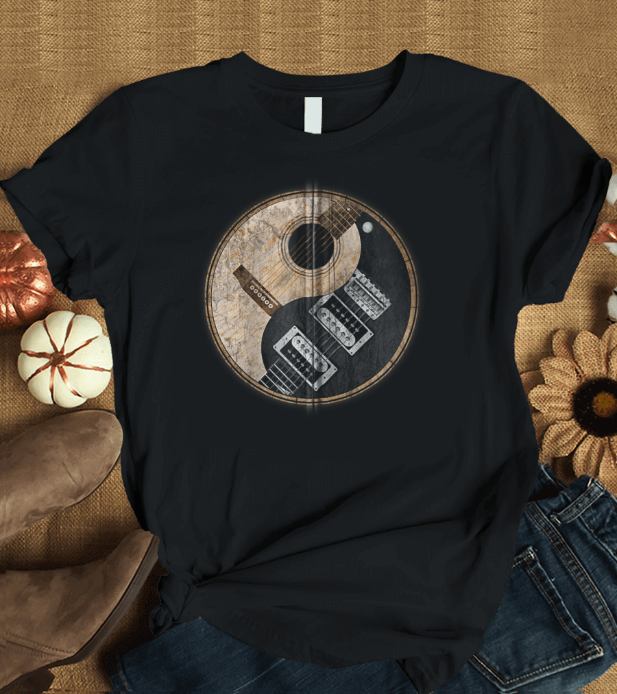 Yin Yang Acoustic Electric Guitar Grunge Zip T-Shirt