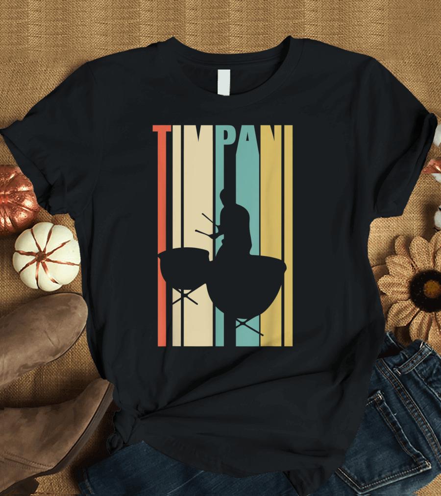 Timpani Drummer Silhouette with Retro Stripes T-Shirt