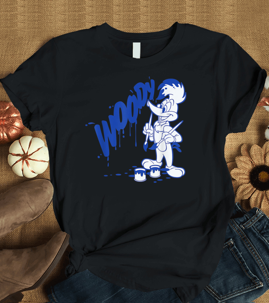 Woody Woodpecker Blue Paint Drips and Brushes Classic T-Shirt