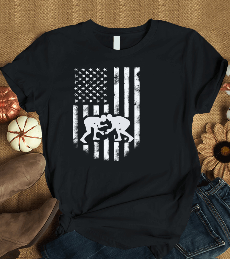 American Flag Wrestling Distressed Wrestle Iconic T-Shirt