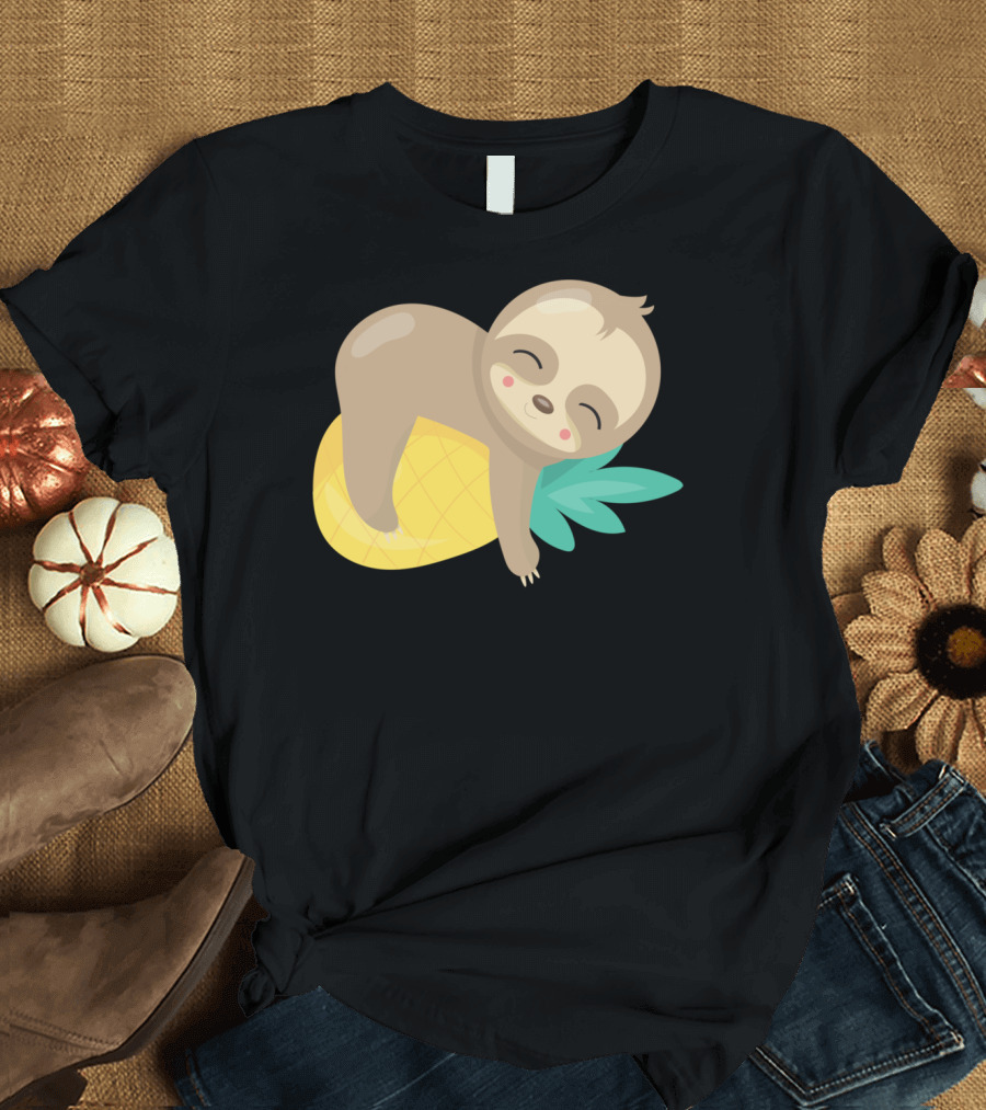 Baby Sloth Relaxing on Pineapple T-Shirt
