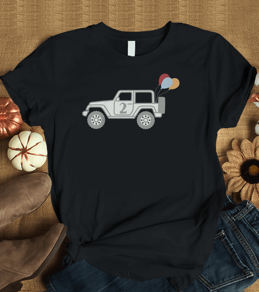 Kids 2nd Birthday Jeep Two Year Old Balloons T-Shirt