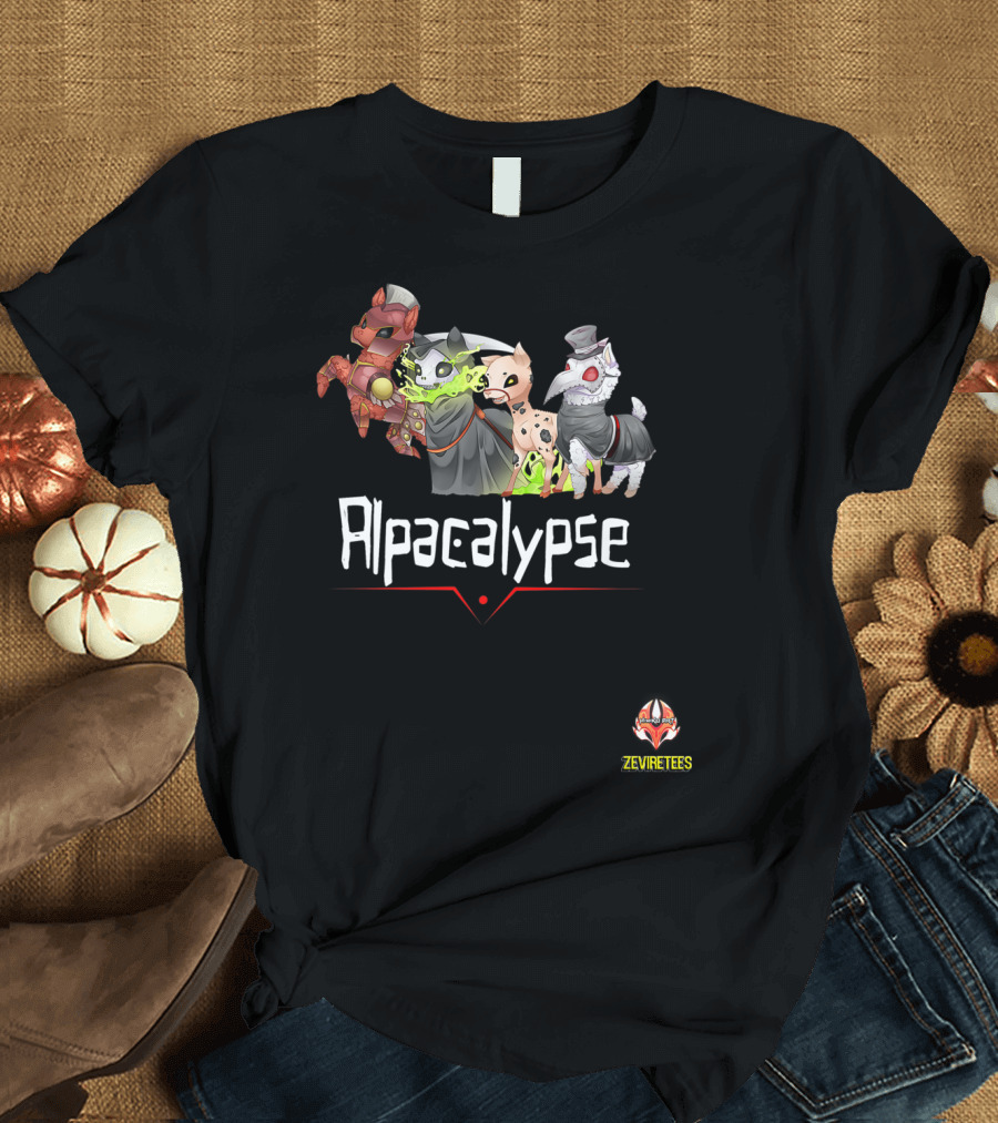 Alpacalypse Death War Plague Famine as Alpaca Apocalypse Zeviretees T-Shirt