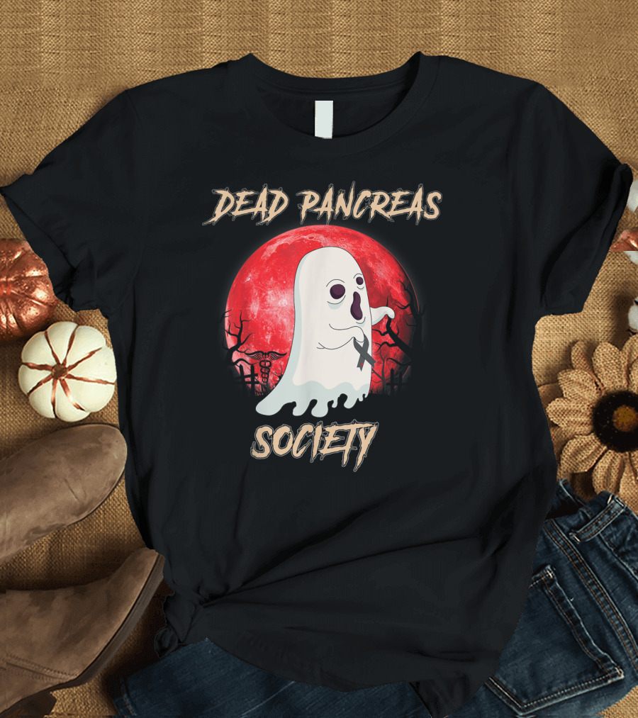 Dead Pancreas Society Ghostly Diabetes Awareness Moon Background T-Shirt