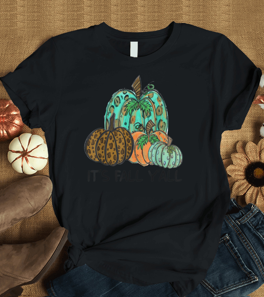 It's Fall Y'all Pumpkin Leopard Halloween Autumn T-Shirt