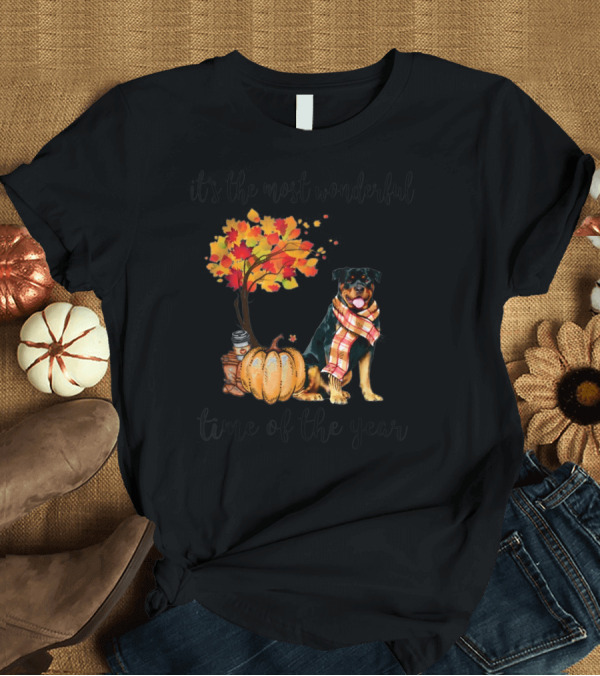 T-Shirt: It's the Most Wonderful Time of the Year Rottweiler Autumn with Leaves and Pumpkin T-Shirt It's the Most Wonderful Time of the Year Rottweiler Autumn with Leaves and Pumpkin T-Shirt