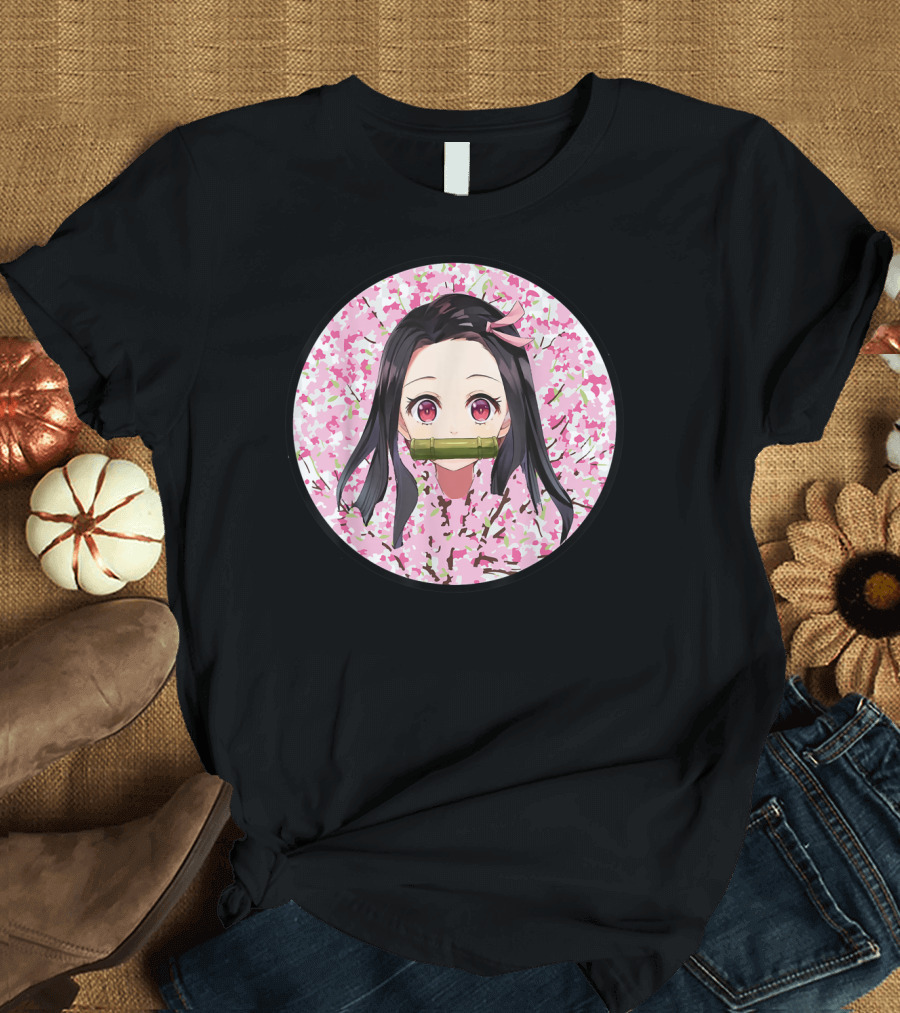 Nezuko Kamado Pink Blossom Circle Demon Slayer Anime T-Shirt