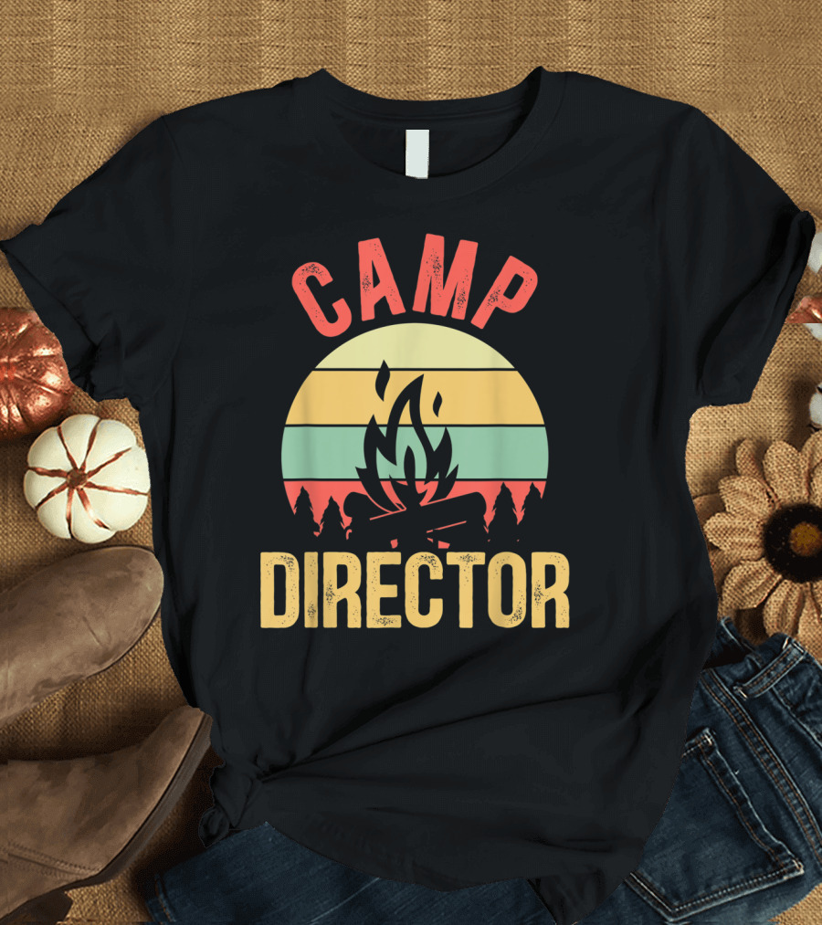 Camp Director Vintage Bonfire Sunset Scene T-Shirt