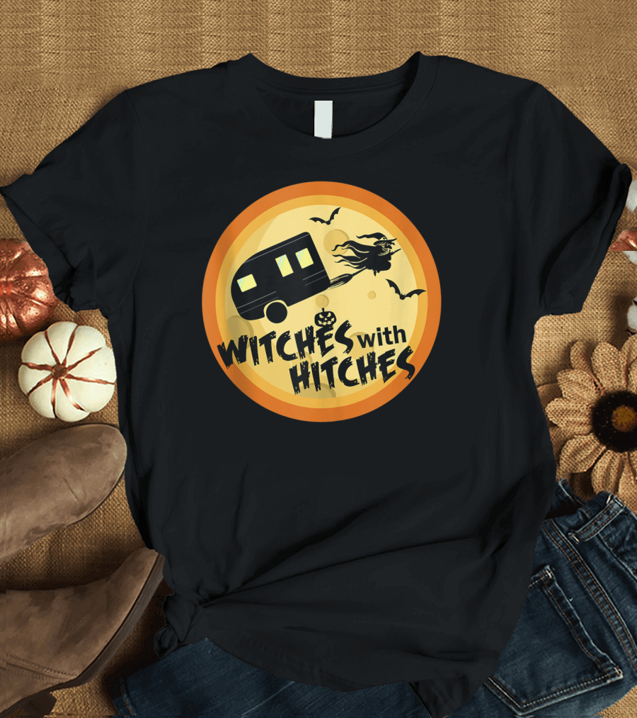 Witches with Hitches Halloween Trailer Moon Bats T-Shirt