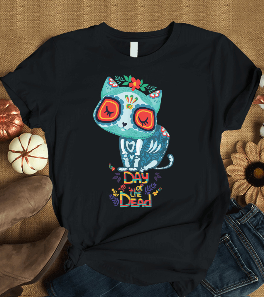 Dia De Los Muertos Day of the Dead Cat Sugar Skull T-Shirt