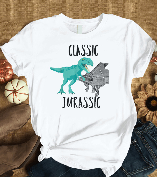 T-Shirt: Classic Jurassic Dinosaur Playing Piano T-Shirt Classic Jurassic Dinosaur Playing Piano T-Shirt