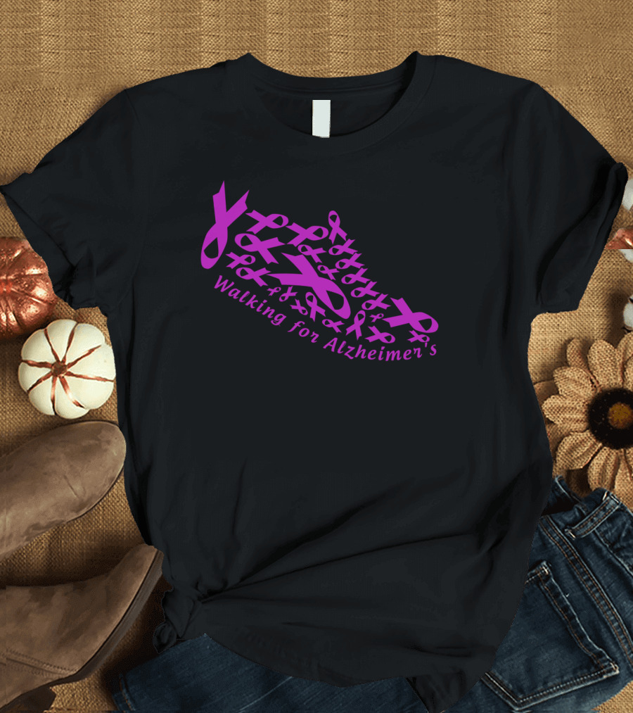 Walking for Alzheimer's Awareness with Purple Ribbons T-Shirt