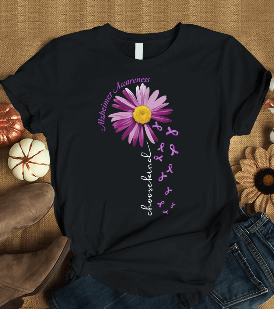 Alzheimer Awareness Choose Kind Purple Flower T-Shirt
