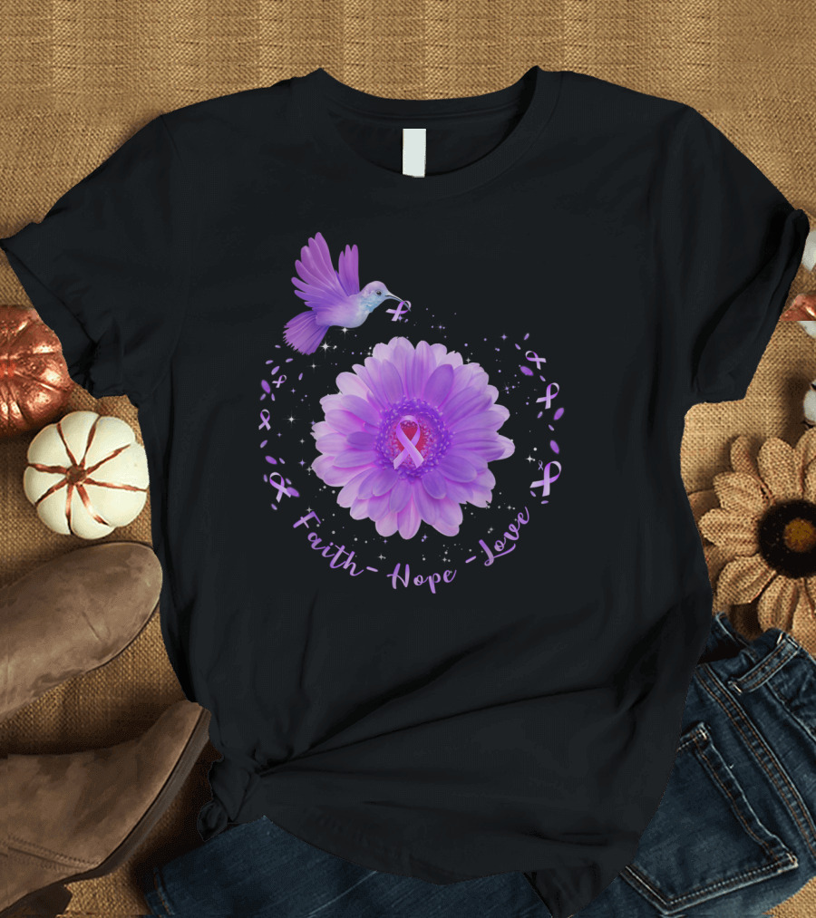 Faith Hope Love Hummingbird Daisy Alzheimer's Awareness T-Shirt