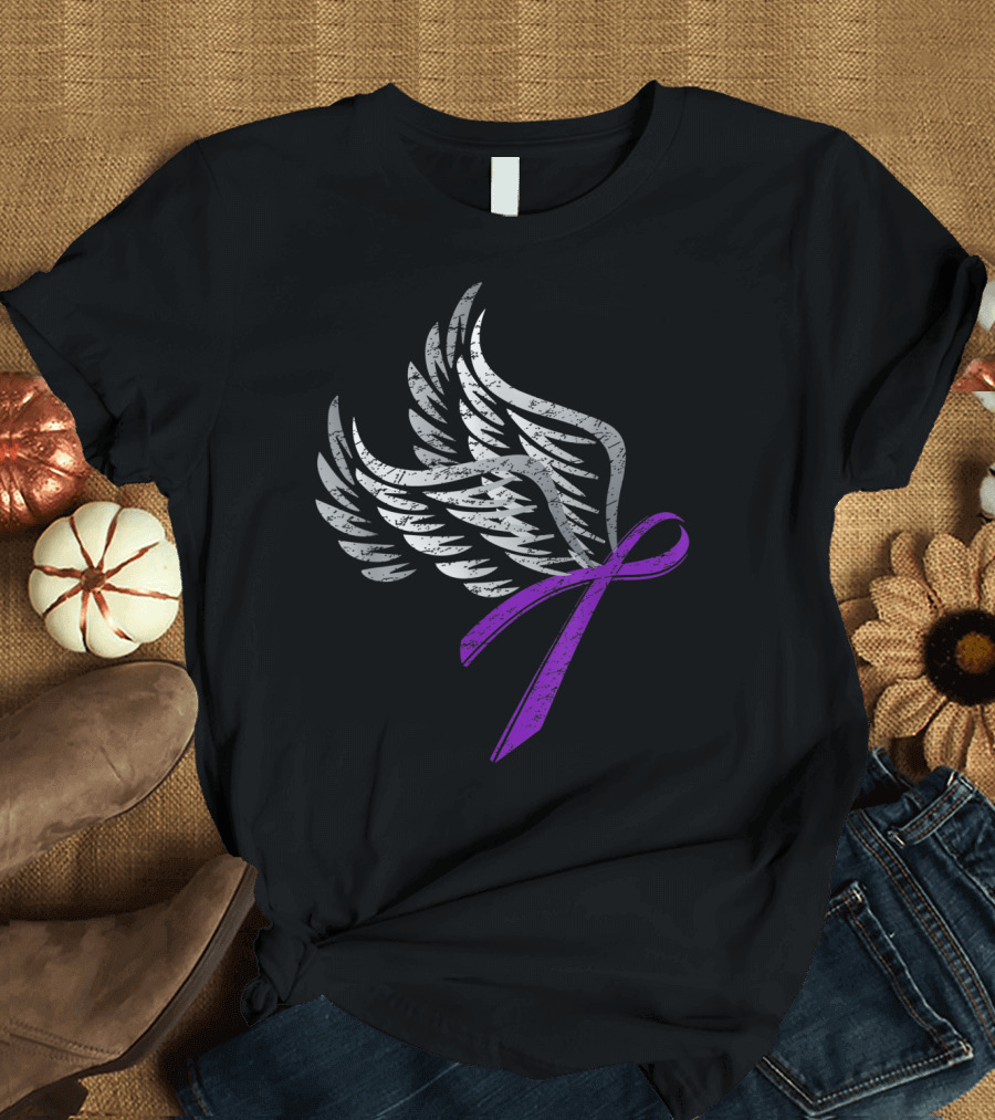 Wings Purple Ribbon Alzheimer's Awareness T-Shirt