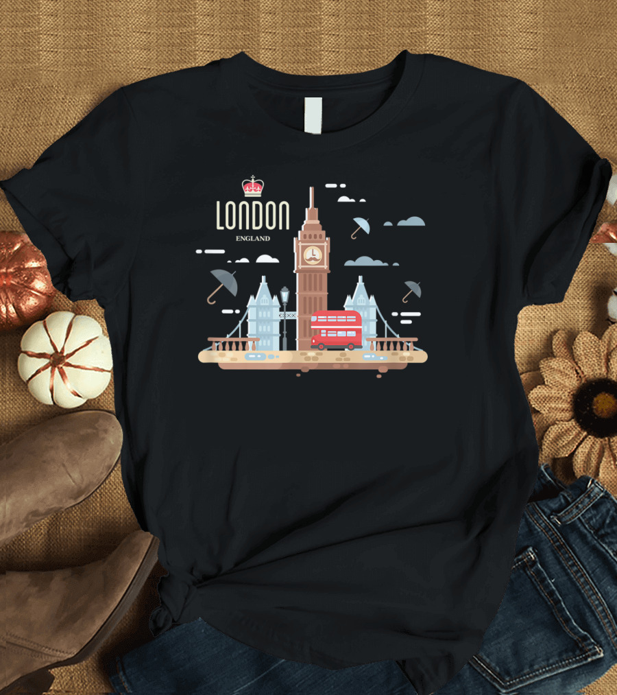 London England Big Ben and British Double Decker Bus UK T-Shirt