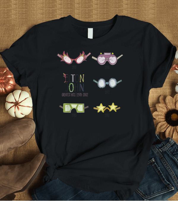 T-Shirt: Elton John Greatest Hits 1970-2002 Iconic Glasses Collection 1970 1972 1981 1983 1984 T-Shirt Elton John Greatest Hits 1970-2002 Iconic Glasses Collection 1970 1972 1981 1983 1984 T-Shirt