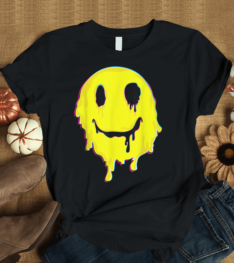 Melting Yellow Smiley Face Neon Drip 90s T-Shirt