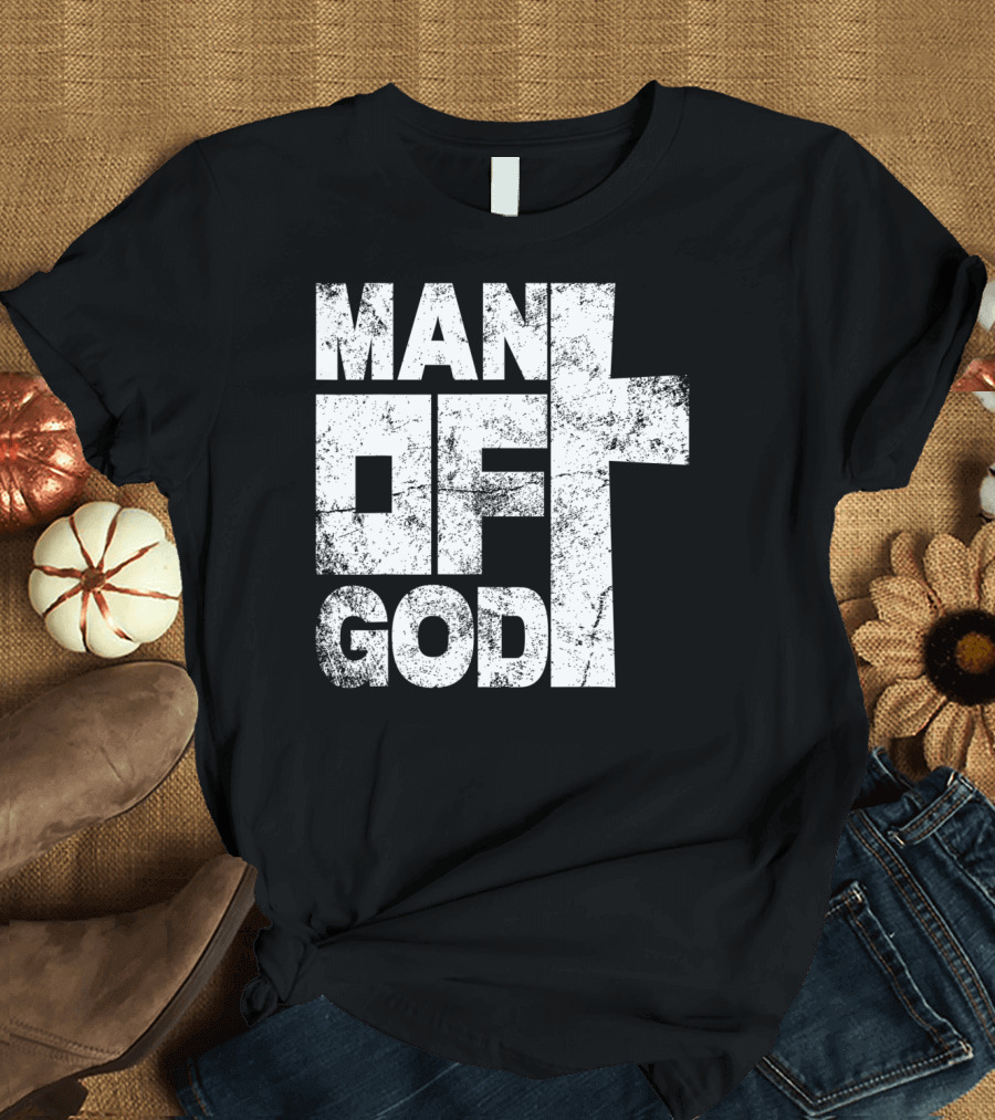 MAN OF GOD Text with Cross T-Shirt