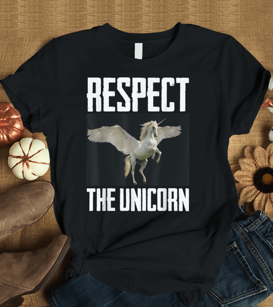 Respect The Unicorn Lover Funny Pegasus Unicorn Photo T-Shirt