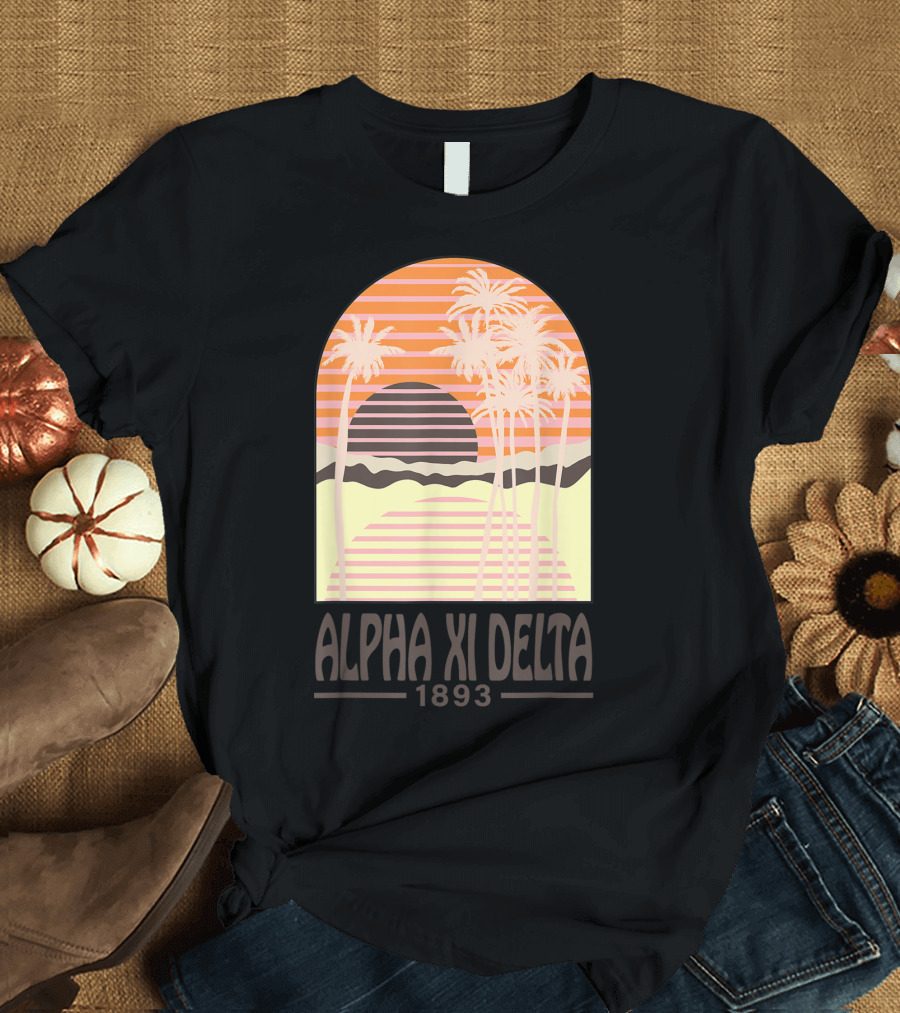 Alpha Xi Delta 1893 Sunset Palms Retro Arch T-Shirt