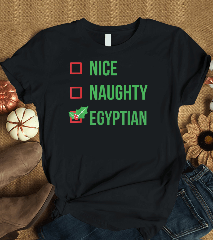 Egyptian Christmas Checklist Nice Naughty Humor T-Shirt