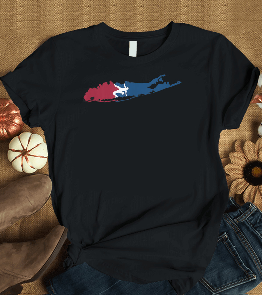 Strong Island Wrestling Long Island Map with Wrestler T-Shirt