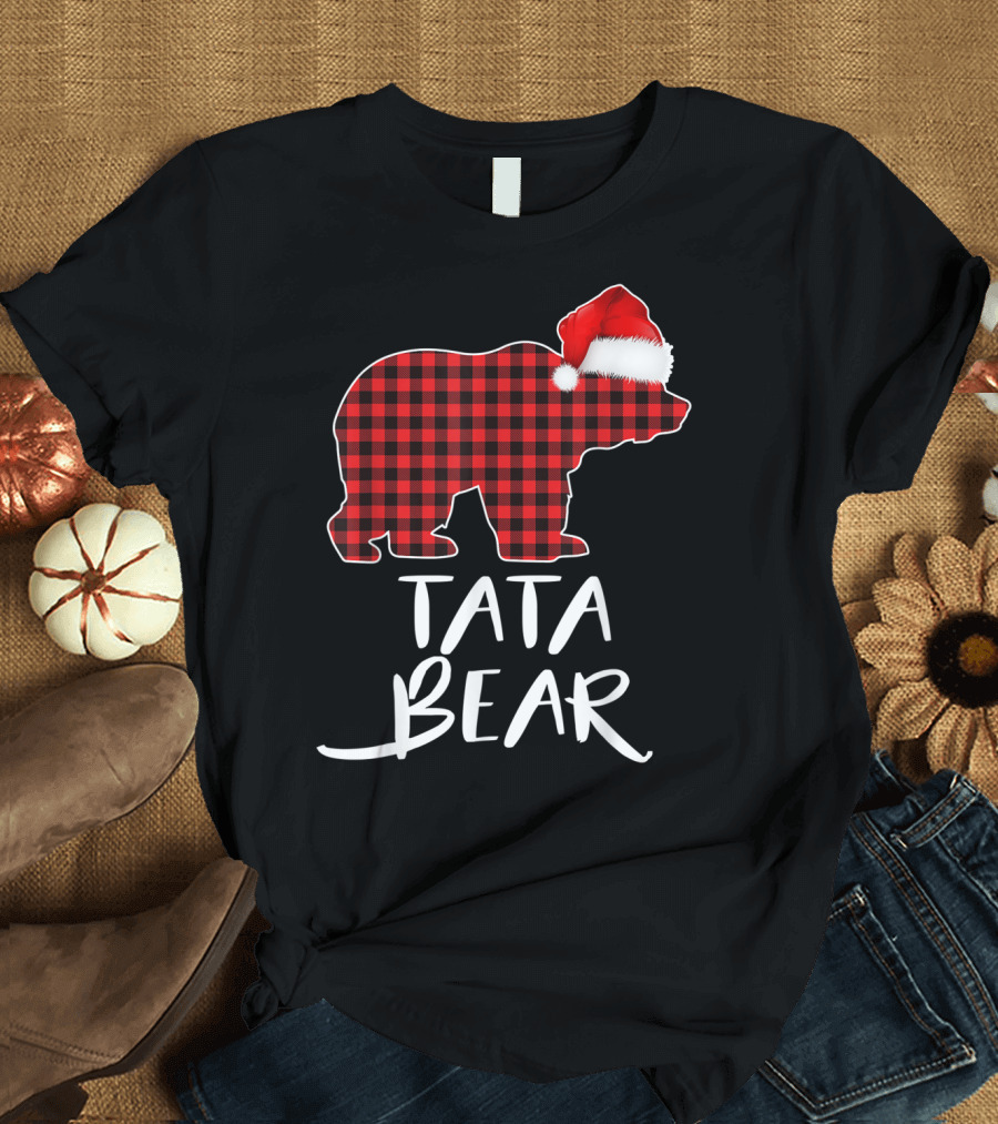 Tata Bear Red Plaid Santa Hat T-Shirt